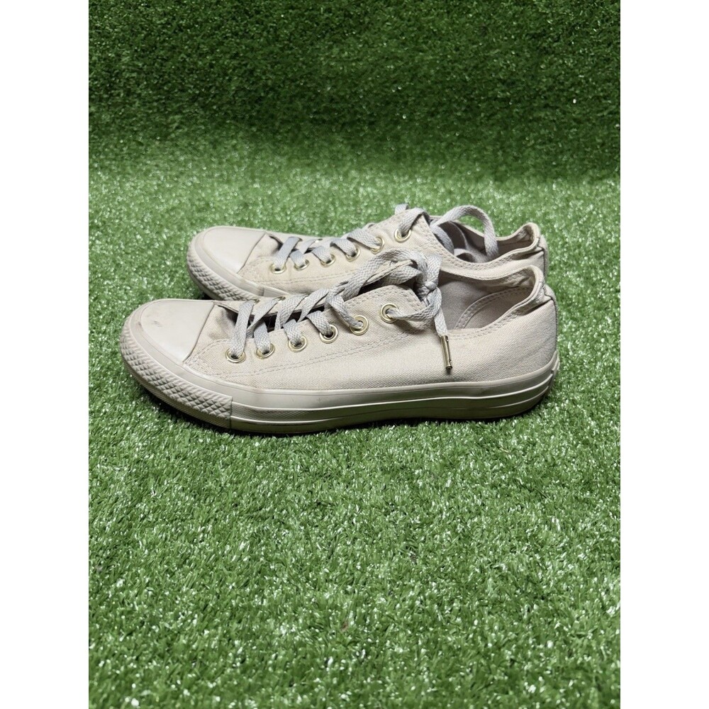Womens 7 Converse All Star OX Low Top Gray Gold Accent Canvas Sneakers 559940F